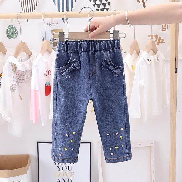 

baby girls sweet bow jeans 2021 babies' trousers spring autumn children's princess denim pants kids, Blue