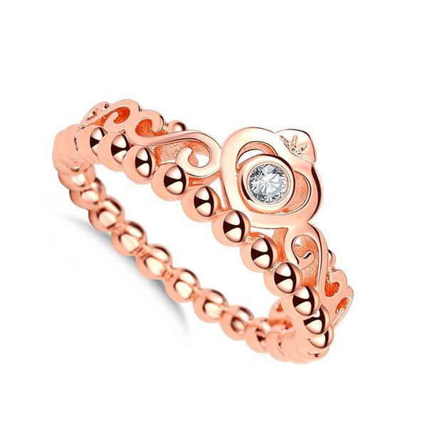 

rose gold 925 sterling silver diamond crown ring set european pandora style suitable for fashionable ladies wedding jewelry accessories + ex, Golden;silver