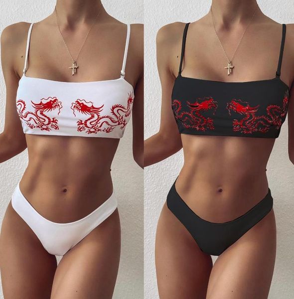 

flower dragon print high waist bikini 2021 female swimsuit women swimwear two-pieces set bather bathing suit swim lady one-piece suits