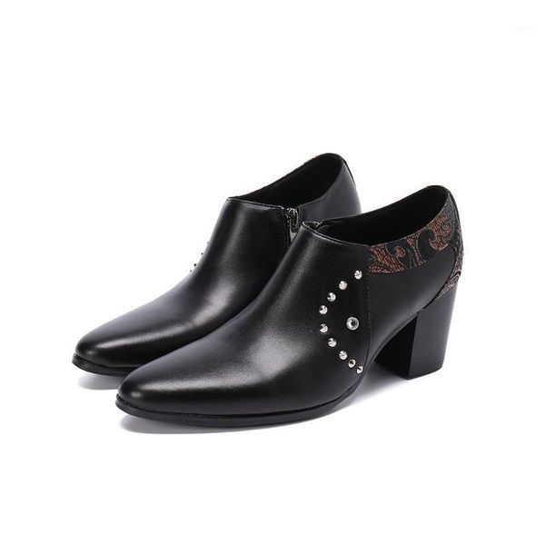 

sapato social masculino high heels black classic wedding oxford for men rivets formal shoes zip genuine leather vestidos dress
