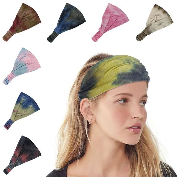 

elastic band headbands turban hair accessories bandana yoga hairband wide headwear women headband tie-dye sports fitness turban, Silver