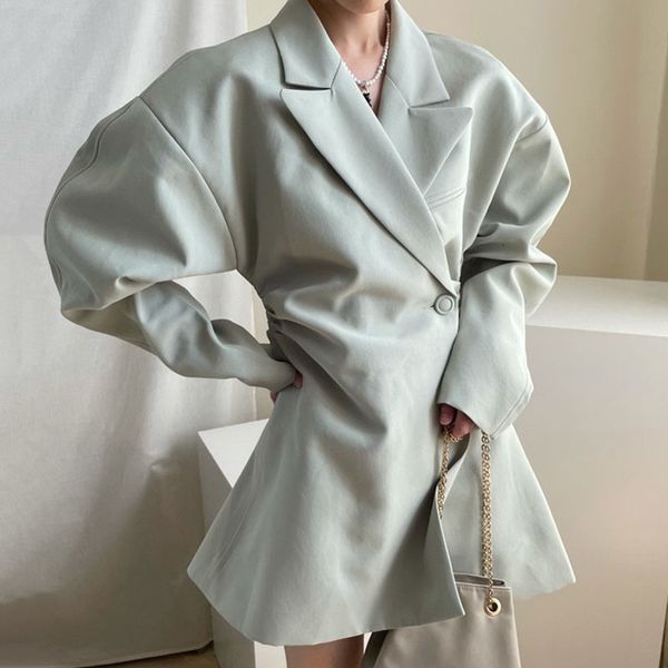 

women's suits & blazers [ewq] simple clothing solid color blazer women autumn notched loose single button long puff sleeve suit jacket, White;black