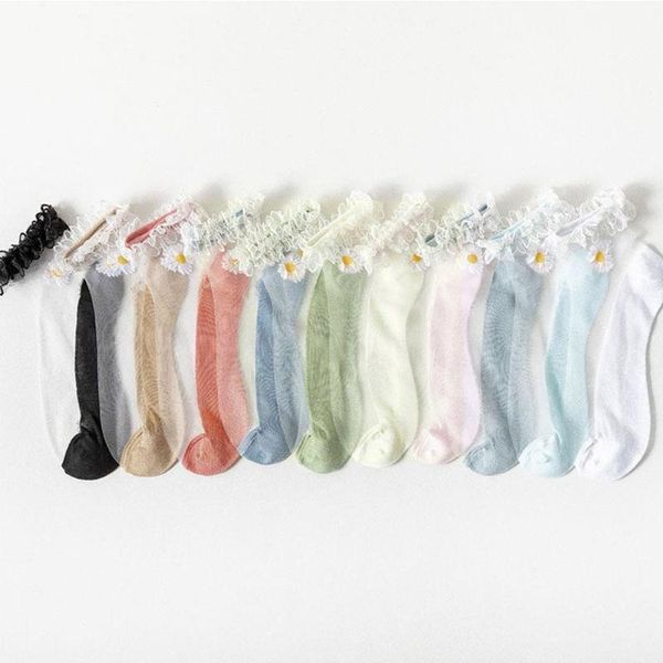 

Socks & Hosiery Women For Summer Ultra-thin Transparent Cass Daisy Silk Glass Flower Japan Ankle Fashion Fiber V1i7, Black;white