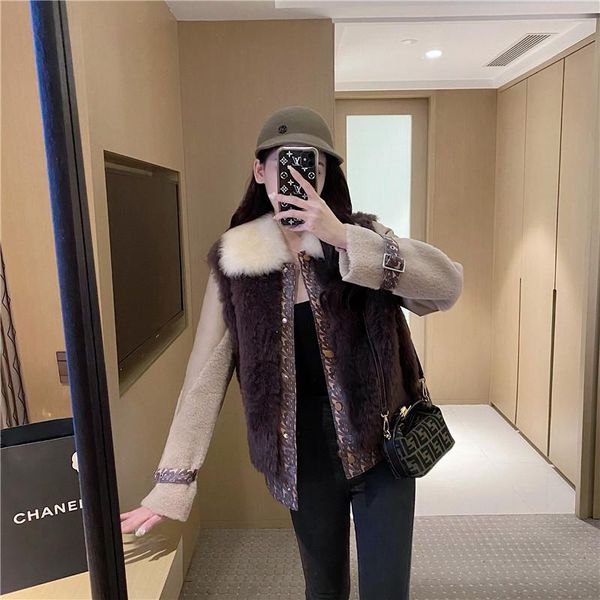 

women's fur & faux blue net red young coat girl 2021 winter splicing show thin hair collar fashion fairy top, Black