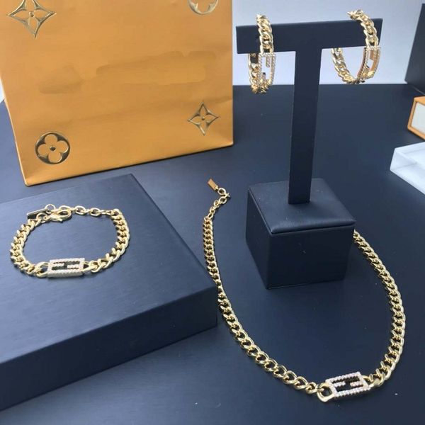 

design jewelry brass 2021 new thick chain electric color necklace bracelet earrings women's fashion net red, Golden