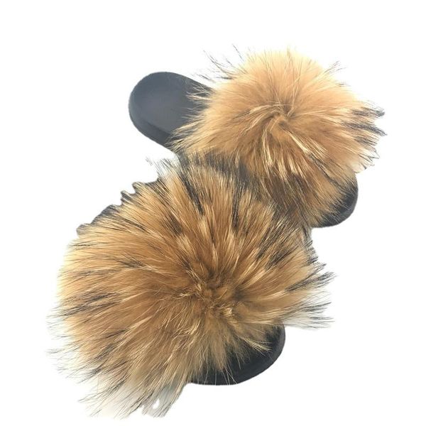 

slippers ladies fur summer home luxury furry indoor female cool fluffy cute raccoon shoes, Black