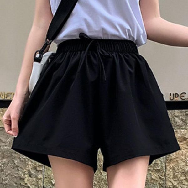 

women's shorts lace up wide leg pants summer women solid color loose trousers, White;black