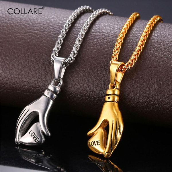 

collare hand love heart necklaces & pendants stainless steel gold color wholesale jewelry gift necklace women p149 chains, Silver