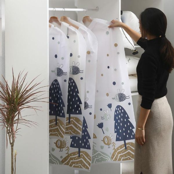 

storage bags functional healthy peva material clothing dust cover chair forest pattern waterproof suit moisture-proof bag