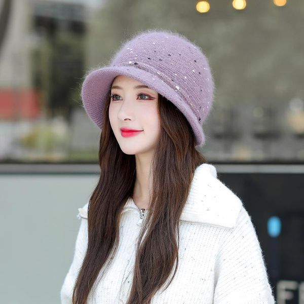 

beanies fur knitted hat women winter plus velvet thickened earmuffs warm mother all-match casual middle-aged and elderly fish