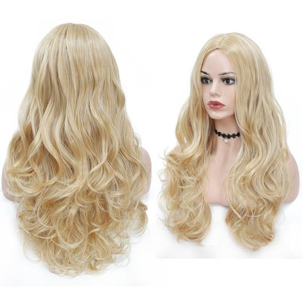 

synthetic wigs blonde for women 24inch wave colored x-tress wig heat resistant hair cosplay, Black