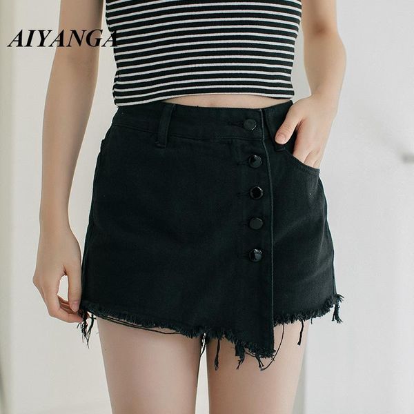 

women's shorts aiyanga summer denim for women 2021 high waist casual female short jeans slim cotton single-breasted solid skirts, White;black