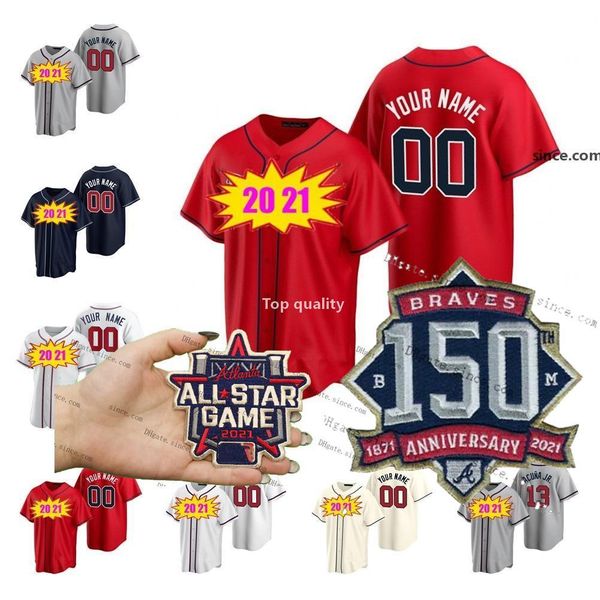 

atlanta 2021 all star ronald acuna jr jersey 150th austin riley ozzie albies 5 freddie an dansby swanson chipper jones baseball jerseys, Blue;black