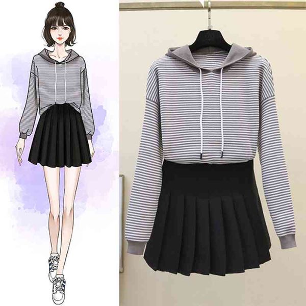 

two piece dress ichoix two-piece suit fall long sash nightgown with cap + plied black skirt short s female students casual pl4a, White