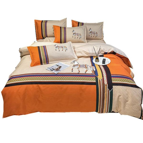

bedding sets luxury 100% cotton thick brushed 4 pcs bed comforter set linen duvet cover pillowcases  king size