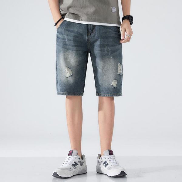

men's shorts 2021 summer fashion ripped denim men loose and straight casual retro short jeans male brand clothes, White;black