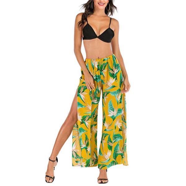 

hirigin women summer beach split thigh tropical printed floral pants 2021 fashion ladies casual street boho holiday trouser women's & c, Black;white