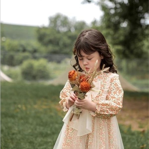 

children's girls dress 2021 spring and autumn new girl baby broken flower princess dress children, Red;yellow