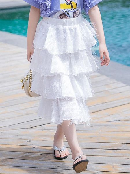 

skirts girls skirt long summer 2021 puff children's mesh, Blue