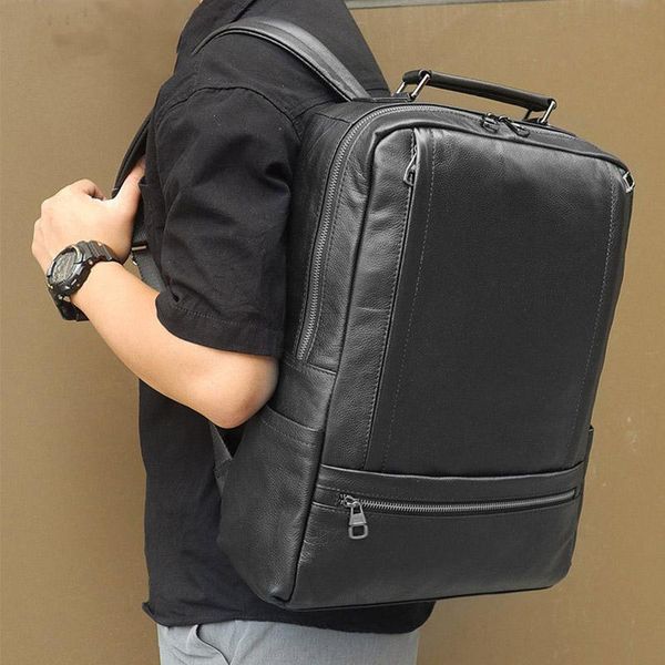 

backpack brand casual genuine leather men's large capacity lapbag school male shoulder bags black travel backpacks