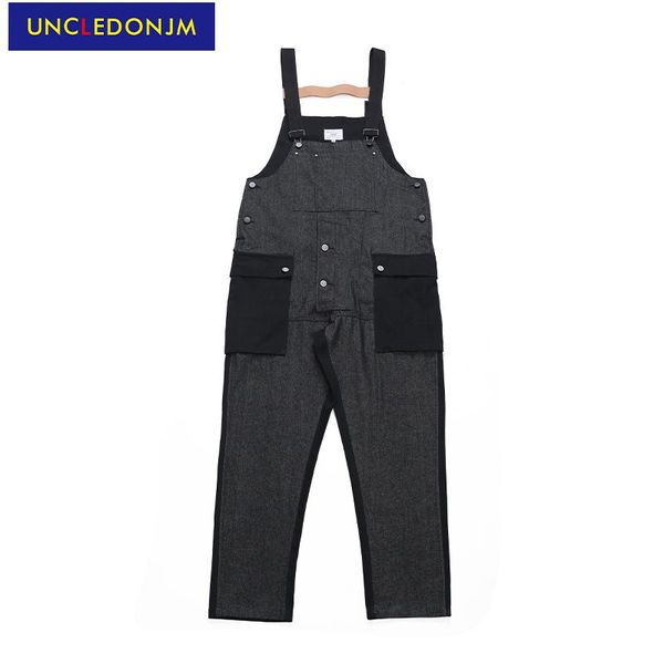 Herren Jeans Farbblock Übergröße Overalls Streetwear Männer Vintage Baggy Hosen Einteilige Overalls Lätzchen