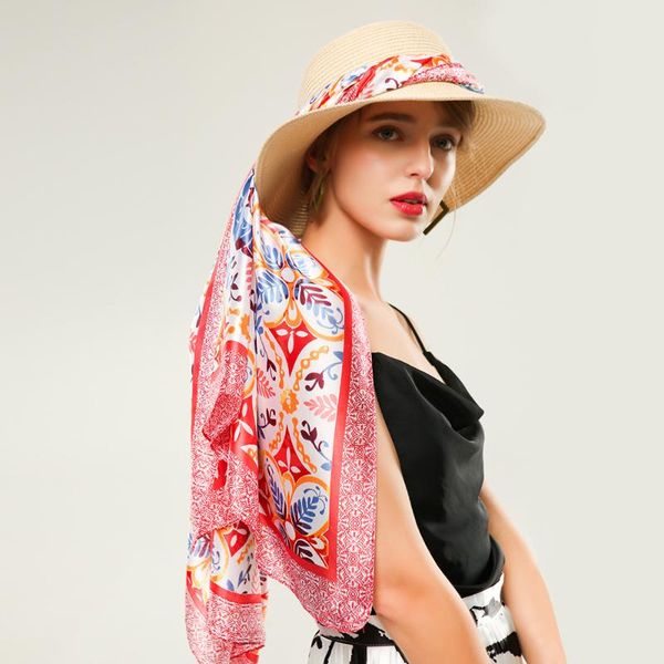 

scarves 90x180cm polyester artificial silk satin floral pattern ethnic bohemian beach towel thin shawl scarf muslim hijab for women, Blue;gray