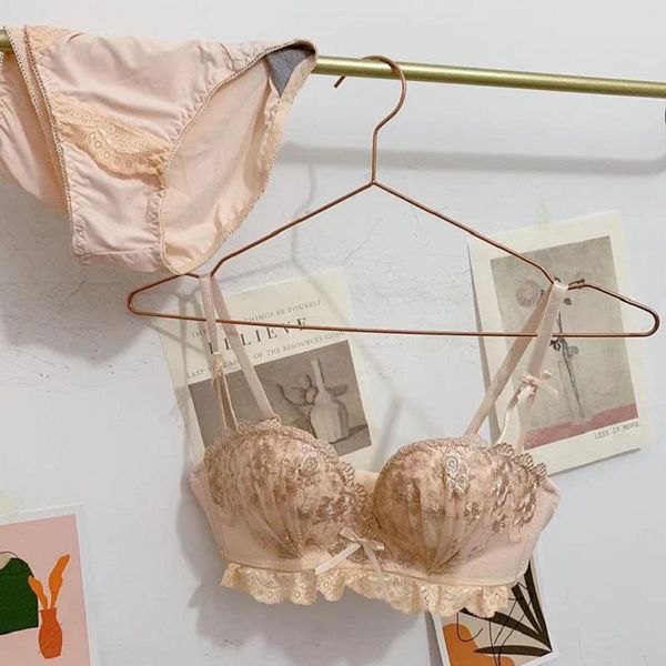 

bras sets wriufred flower fairy cute bra panties suit gathering comfortable lingerie small breast ladies underwear bralette set, Red;black