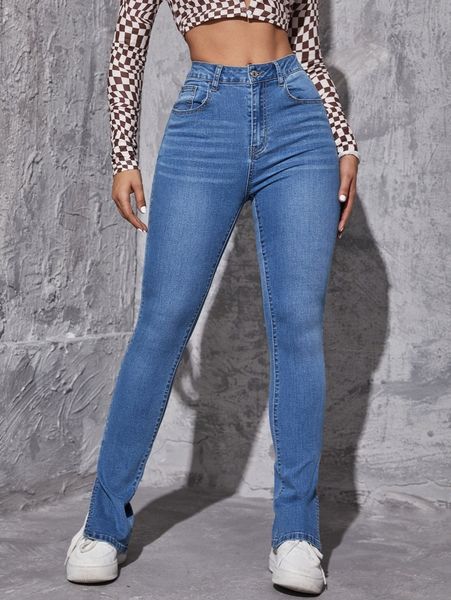 

split hem skinny jeans g1v1#, Blue