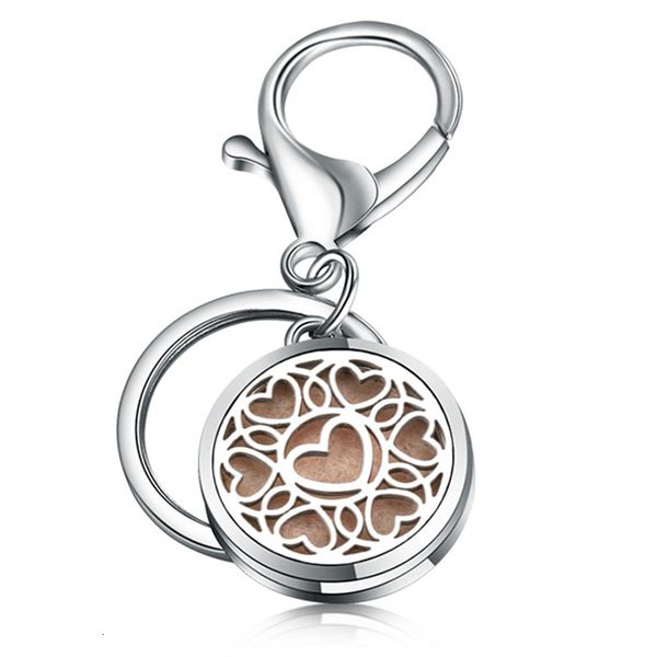 

fashion round little love keychain jewelry stainless steel essential oil diffuser perfume aromatherapy locket key chain jewelry, Silver