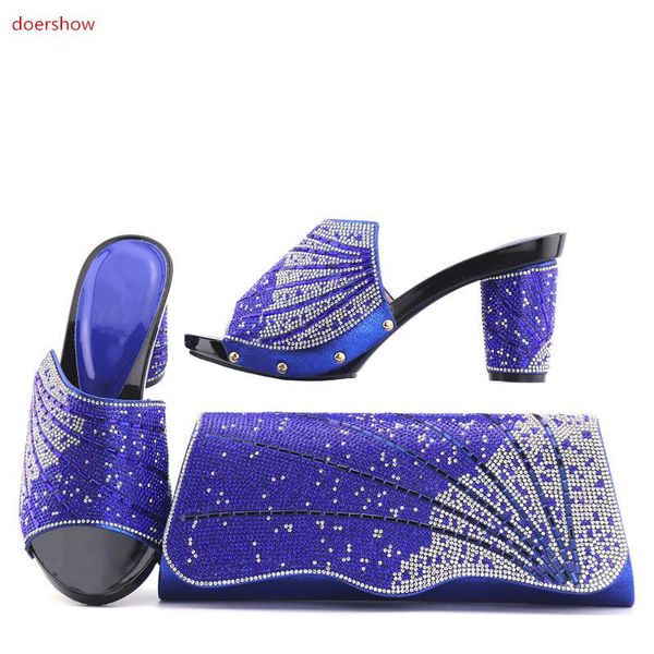 

doershow blue shoes and bag set in italy 2021 italian matching decorated with rhinestone nigerian shoe pan1-7 dress, Black