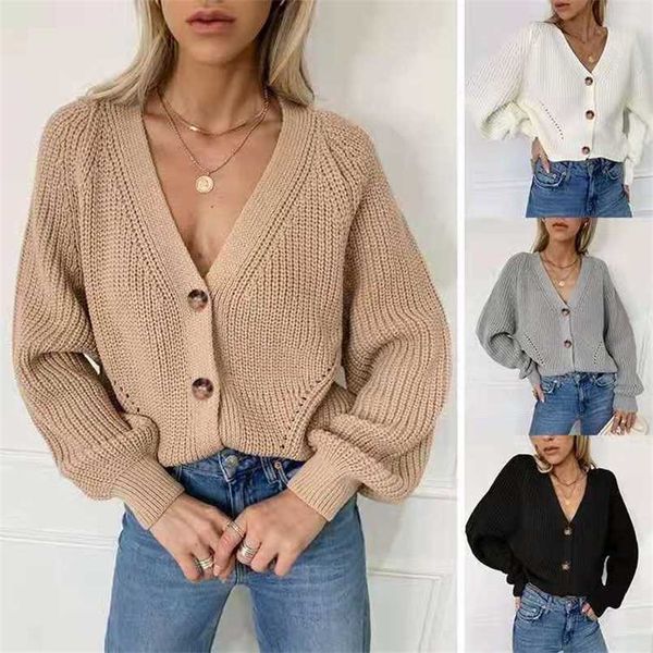 Womens solto apto cardigan inverno manga longa v pescoço botão de malha para baixo camisola camisola blusa túnica tops 211007