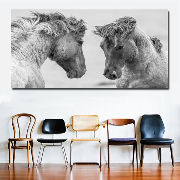 Wall Art Canvas Animal Painting in bianco e nero che corre immagine di cavallo Home Decor per soggiorno senza cornice