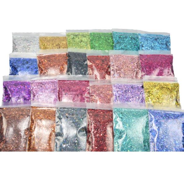 

nail glitter 100g/bag chunky 24 colors mix hexagon mermaid holographic flakes powder chameleon manicure sequins decoration ws#45, Silver;gold