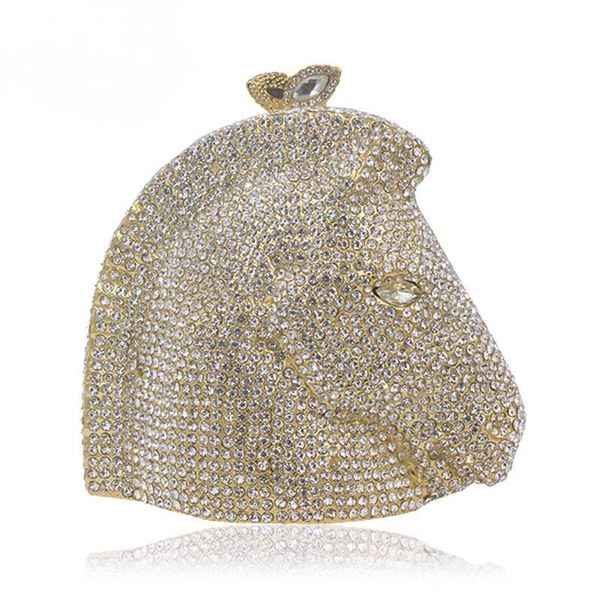 

evening bags fashion silver diamond horse women crystal animal bag metal handbag bridal wedding party luxury purse