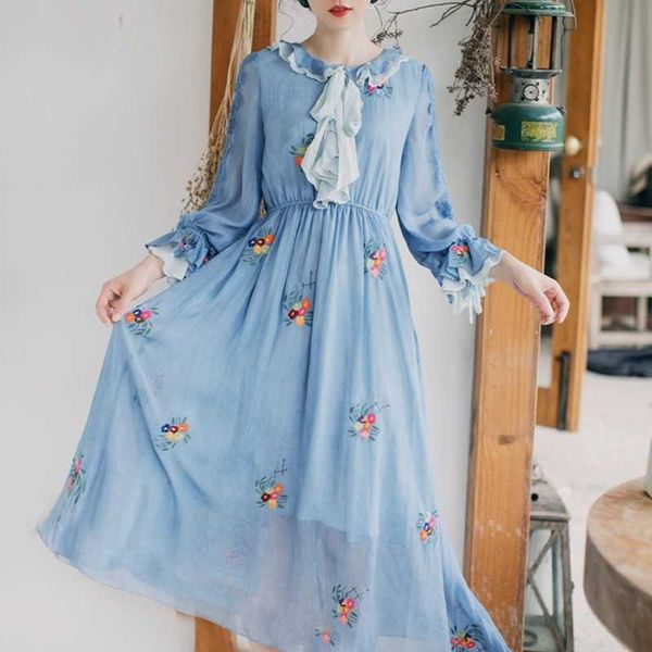 

letter of love fate women's sweet a-line chiffo style vintage daily dress fairy kei hanfu long sleeve spring 210601, Black;gray