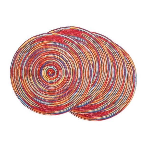 

round braided placemats set of 4 decorative colorful for dining tables holiday party decor (rainbow-red) mats & pads
