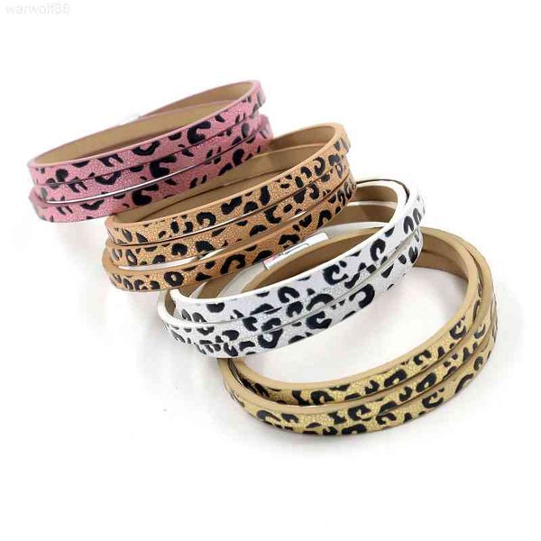 

luxury fashion multi-layer leopard leather personality pu spotted magnet buckle simple and versatile women's hand accessories designer, Golden;silver