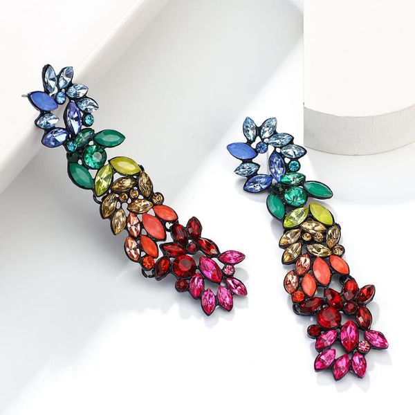 

fashion vintage korean multicolor crystal flowers drop earrings for women gift charm rhinestone big long jewelry dangle & chandelier, Silver
