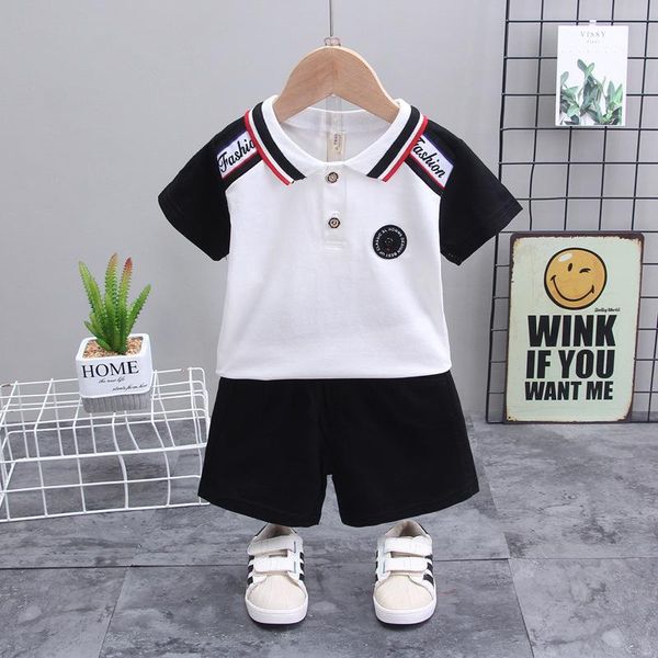 

summer korean style cotton boys and girls home suits, leisure sports short-sleeved shorts clothing sets, White