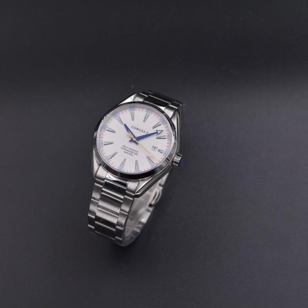 

wristwatches corgeut 41mm men clock calendar waterproof miyota automatic white dial sapphire crystal watch luxury brand, Slivery;brown