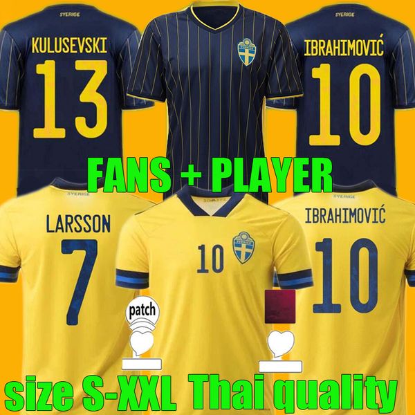 

fans player version 2021 2022 sweden soccer jersey home away 21 22 sverige forsberg lindelof berg ibrahimovic team football shirts uniforms, Black;yellow
