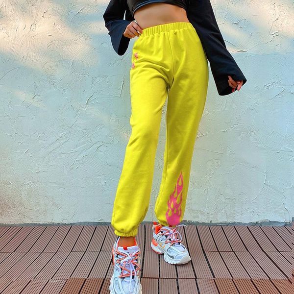 

women's pants & capris lychee girls flame letter printed women jogger sporty spring lady bottoms elastic waist casual loose female trou, Black;white