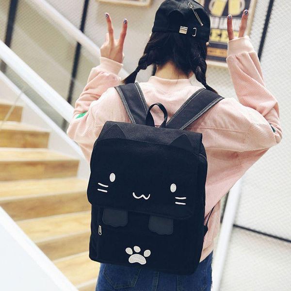 

backpack -fashion cute cat embroidery canvas student bag cartoons women leisure school