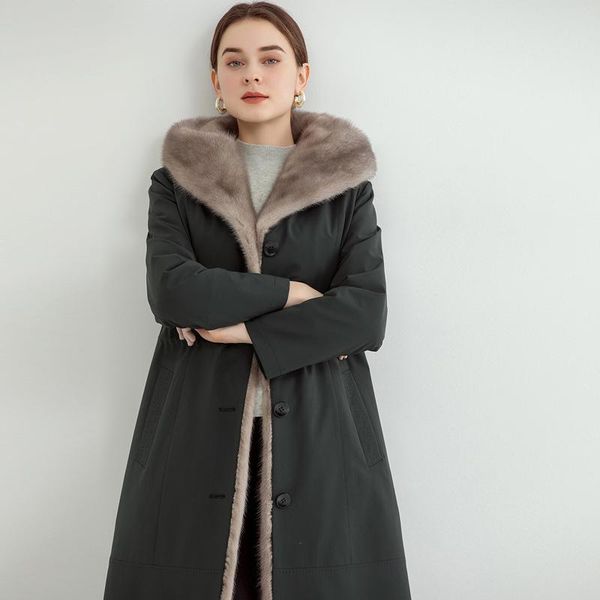 

women's fur & faux rex liner detachable leather coat, Black