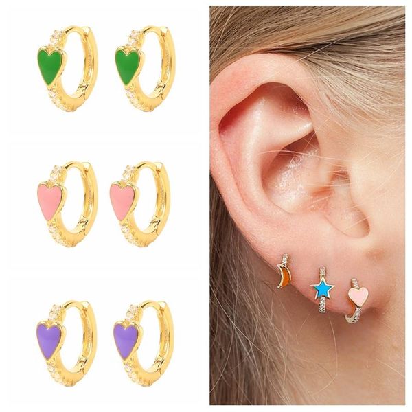 

hoop & huggie viny 2021 trend vintage earrings pendientes plata 925 sterling silver for women heart shaped enamel hoops aros, Golden;silver