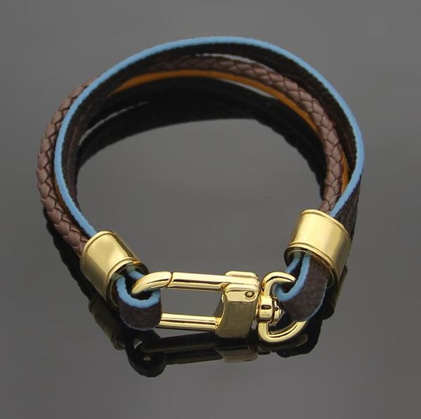 

fashion brand named bracelets lady three deck prints flower leather cord bracelet bangle with 18k gold v letter metal accessories3990813, Black