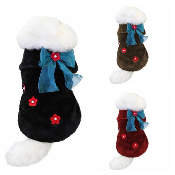 

dog apparel winter warm clothes soft hoodies outfit for small dogs chihuahua pug sweater clothing puppy bowknot coat jacket