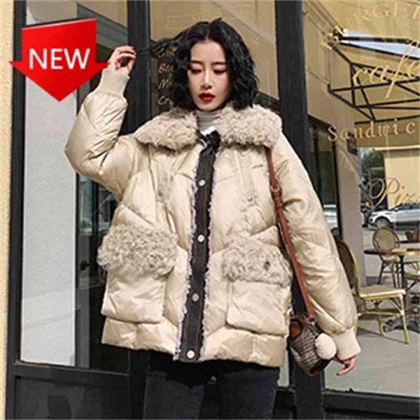 

thick oversized winter female jacket shiny lambskin, Black;red