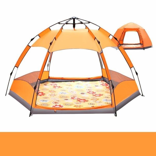 

fully automatic outdoors picnic travel 3-5 people double-deck camp camping tent hexagonal fiberglass rod rain-proof windbreak