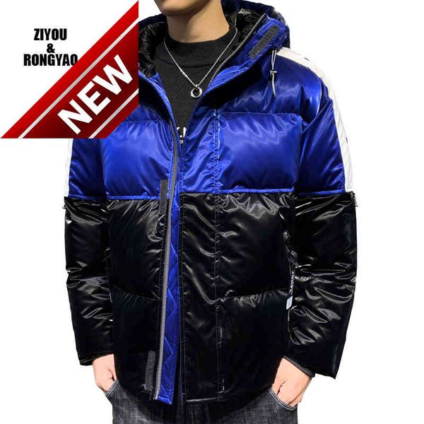 

men's winter down jackets shiny doat cotton-padded clothes man thick parkas warm casual outwear bright jacket, Black